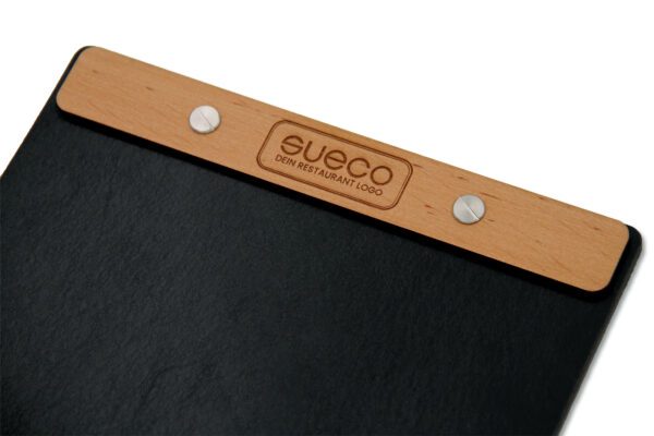 Klemmbrett_Holz_Erle_1 Menüboard Leder & Holz - A5 - mit Logogravur